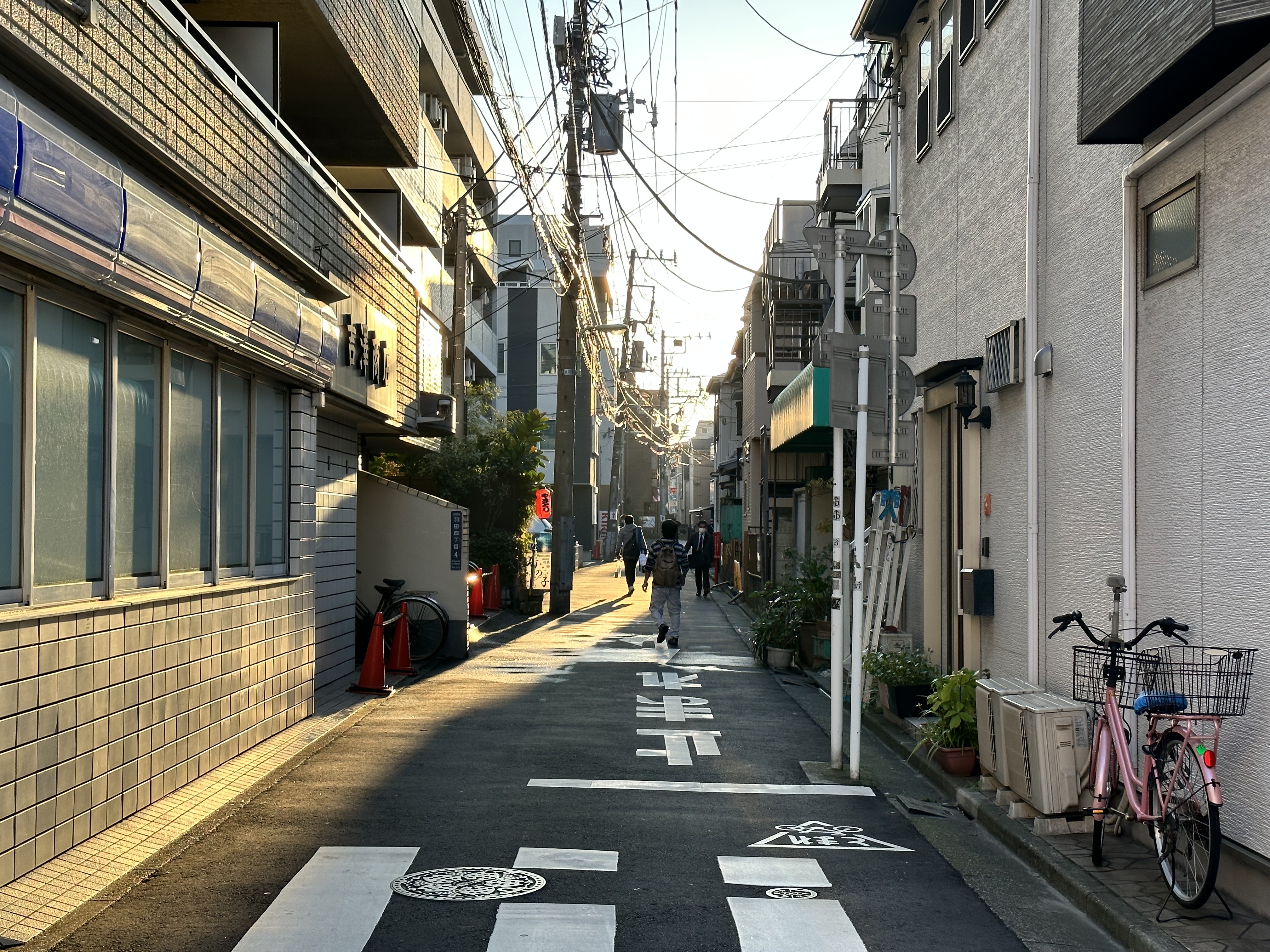 An alley near Haneda airport in Tokyo in the morning light.