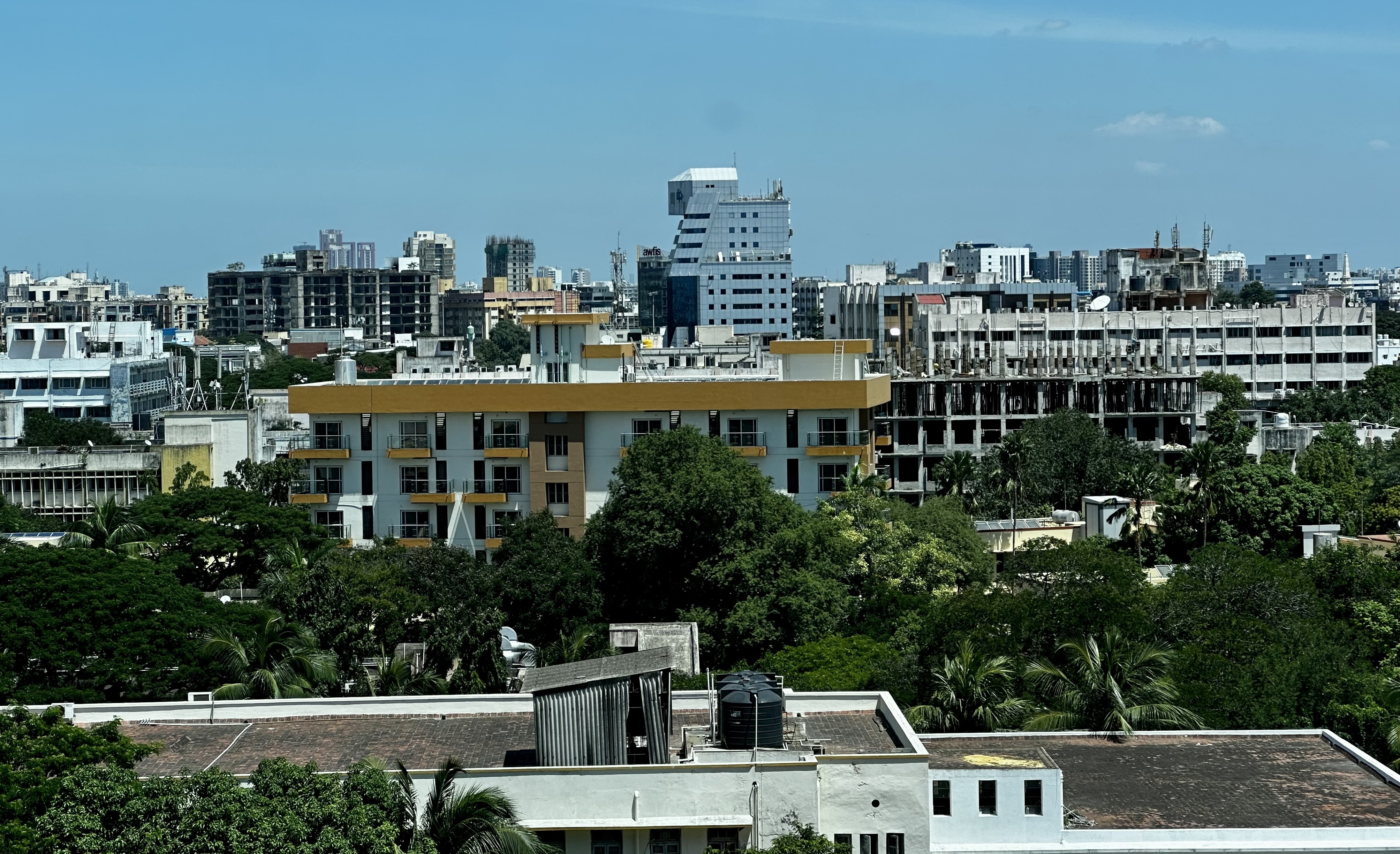 Looking out of a Chennai hotel window at the city