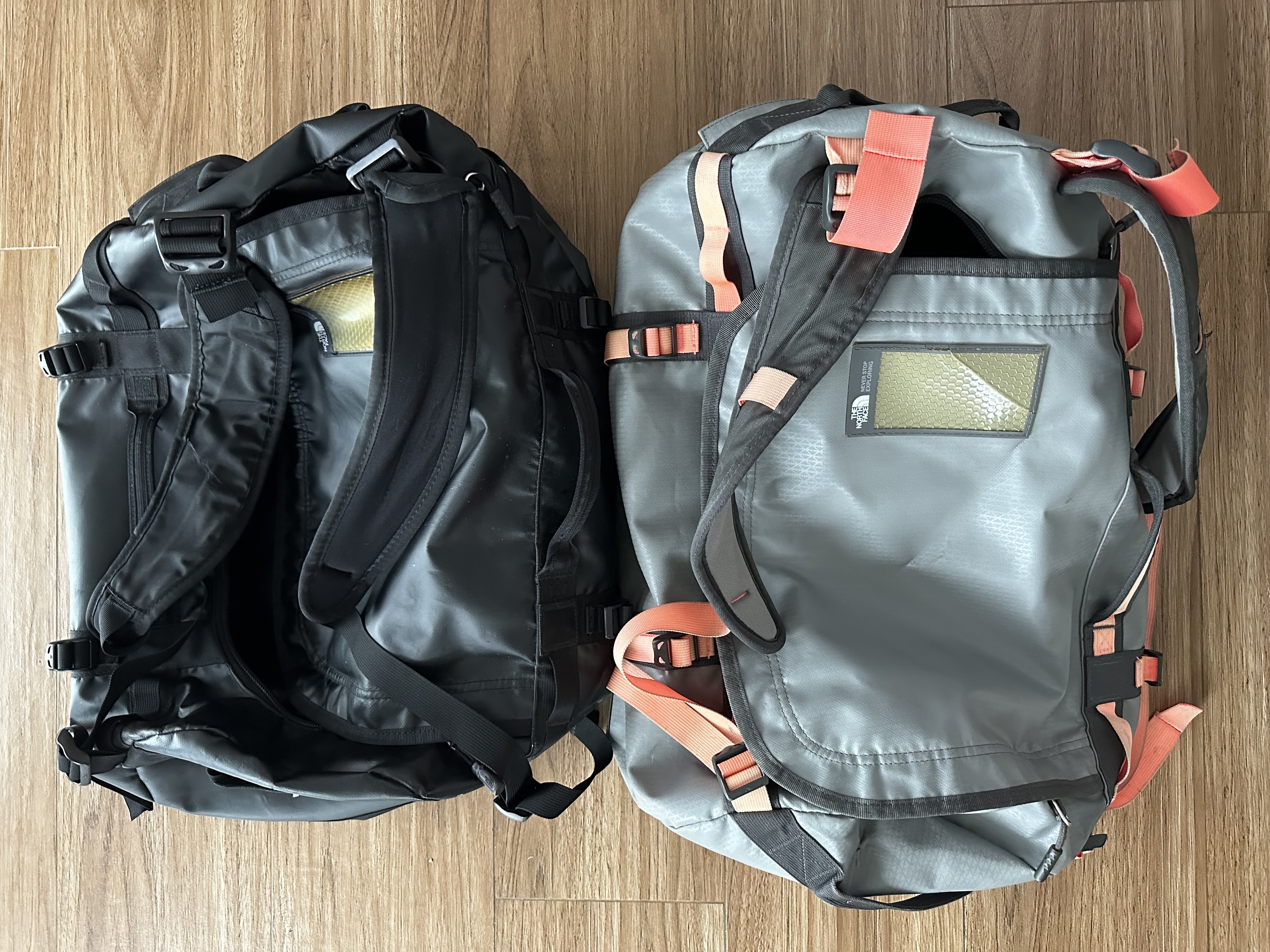 Two well-used North Face Base Camp Duffels