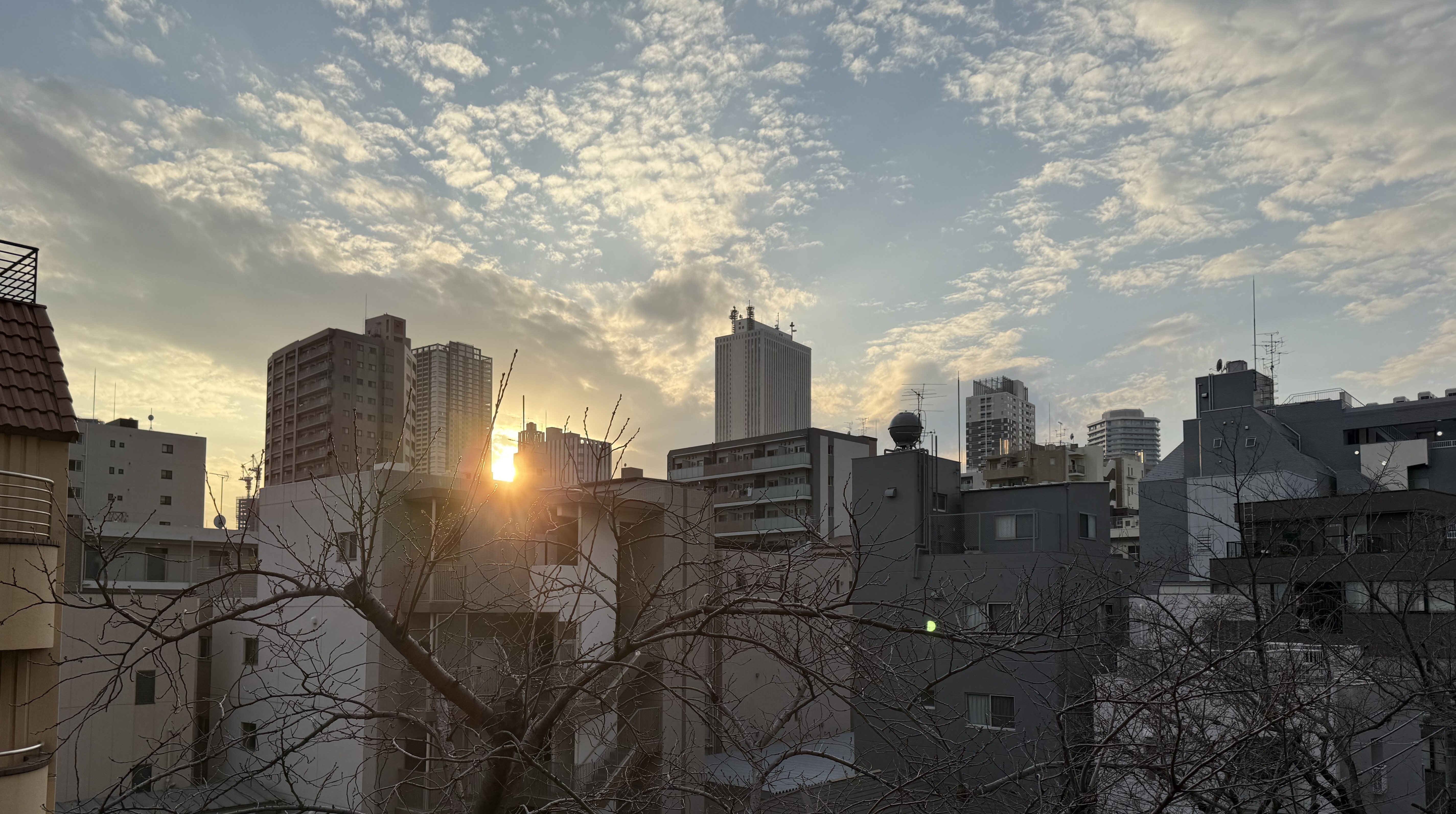 Looking towards the sun setting over Toshima, Tokyo